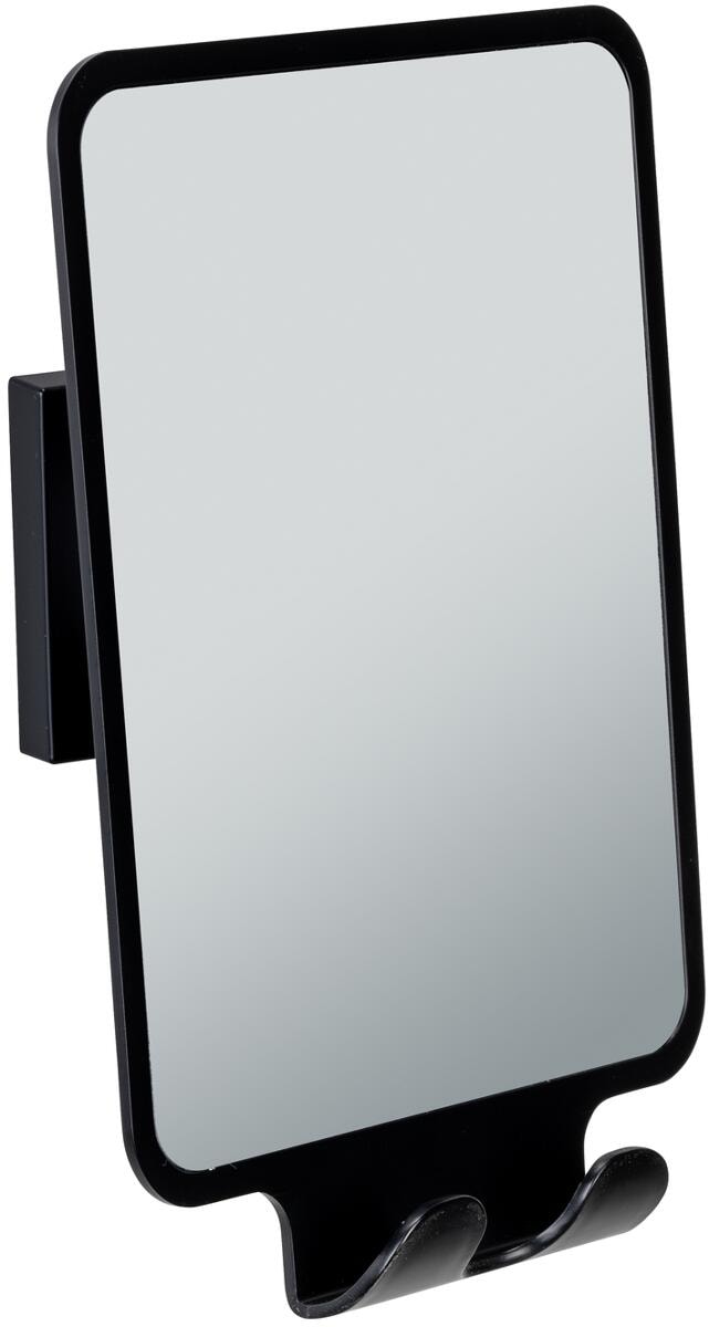 WENKO Vacuum-Loc Antibeschlagspiegel Mod. Quadro, Befestigen ohne Bohren, Schwarz