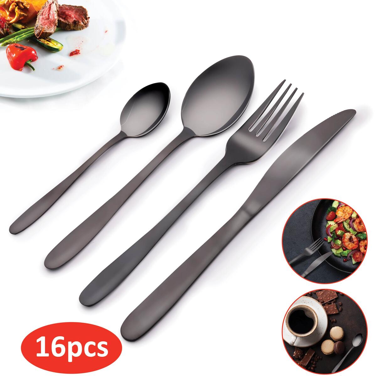 Camping Wagner Basic Besteck-Set, 16-teilig, Edelstahl, Schwarz bei Camping  Wagner Campingzubehr