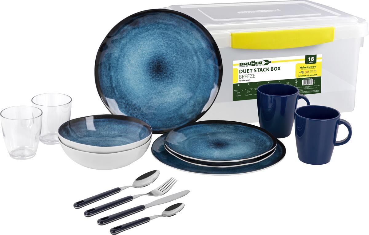 Brunner Breeze Melamin-Geschirrset, 2-Personen, 18-teilig