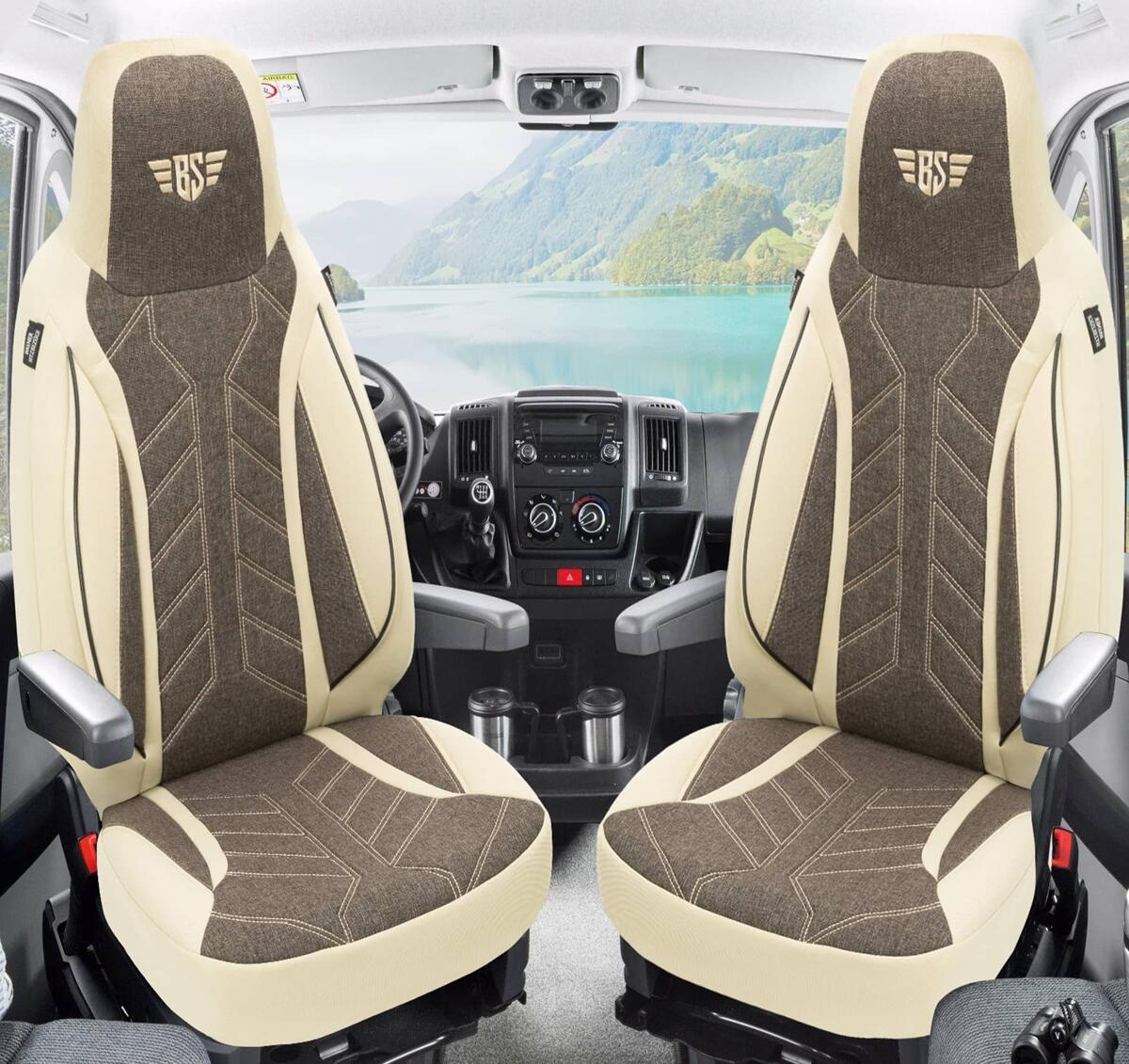 BREMER SITZBEZÜGE Bestuurders-stoelhoezenset - geschikt voor camper, Ducato, bestuurder en passagiers- 812 - zwart/beige
