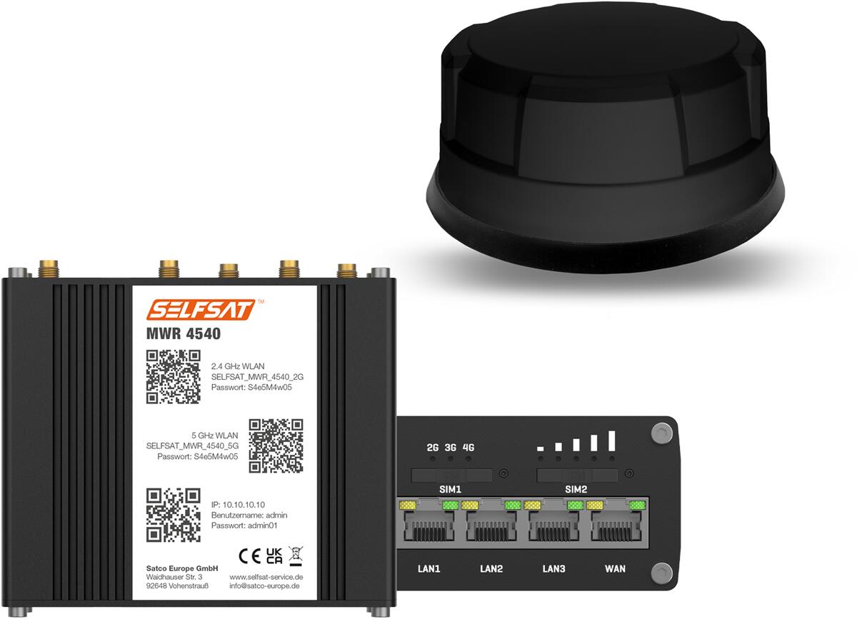 SELFSAT MWR 4540 4G Cat 6 WLAN Router, bis 300 Mbps, inkl. Panorama 5G Antenne, schwarz