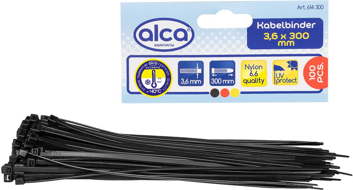 Alca Kabel Fix Kabelbinder, 3,6x300mm, 100er-Pack, schwarz