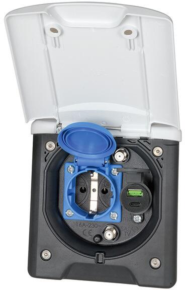FAWO Universal-Vorzeltsteckdose 12/230V, USB-A/C, 2xSAT/TV, weiß