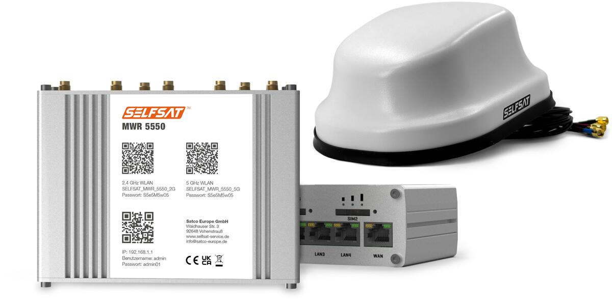 Selfsat MWR 5550 4G/LTE/5G und WLAN Internet Router Komplettset bis 3,3 Gbps, inkl. 5G Dachantenne, weiß