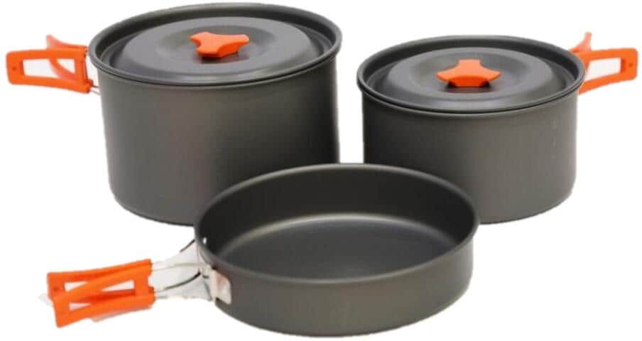 Antihaft Campingtopf Set Camping Kochgeschirr Set Für 4–5 Personen – Alu-Töpfe, Pfanne, Kessel & Schalen, Grau, 5 Teile