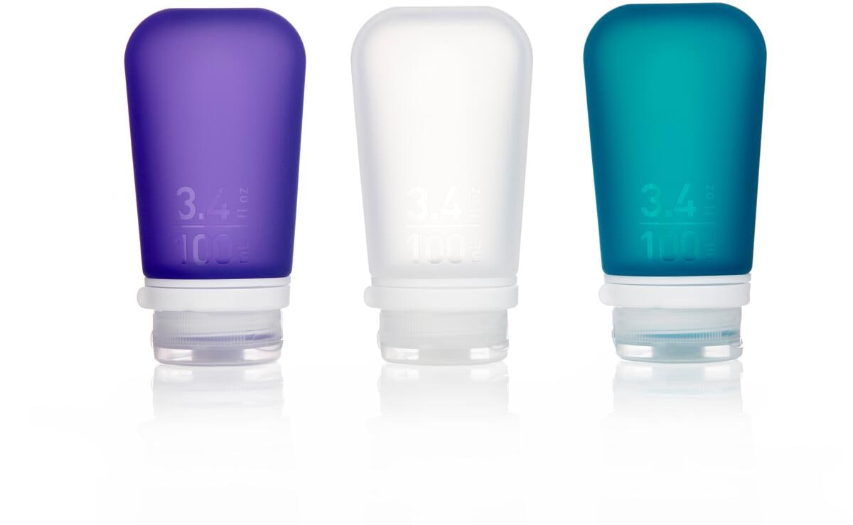 humangear GoToob+ Fläschchen, 3er Set, 100ml, violett/türkis