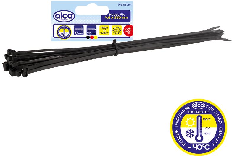 Alca Kabel Fix Kabelbinder, 4,8x250mm, 50er-Pack, schwarz