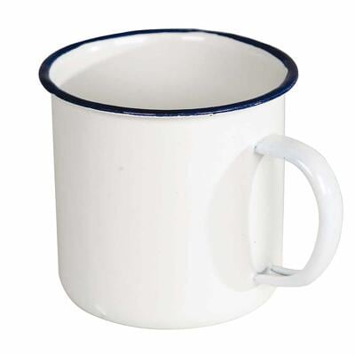 Bo-Camp Emaille Tasse, 400ml, weiß/blau