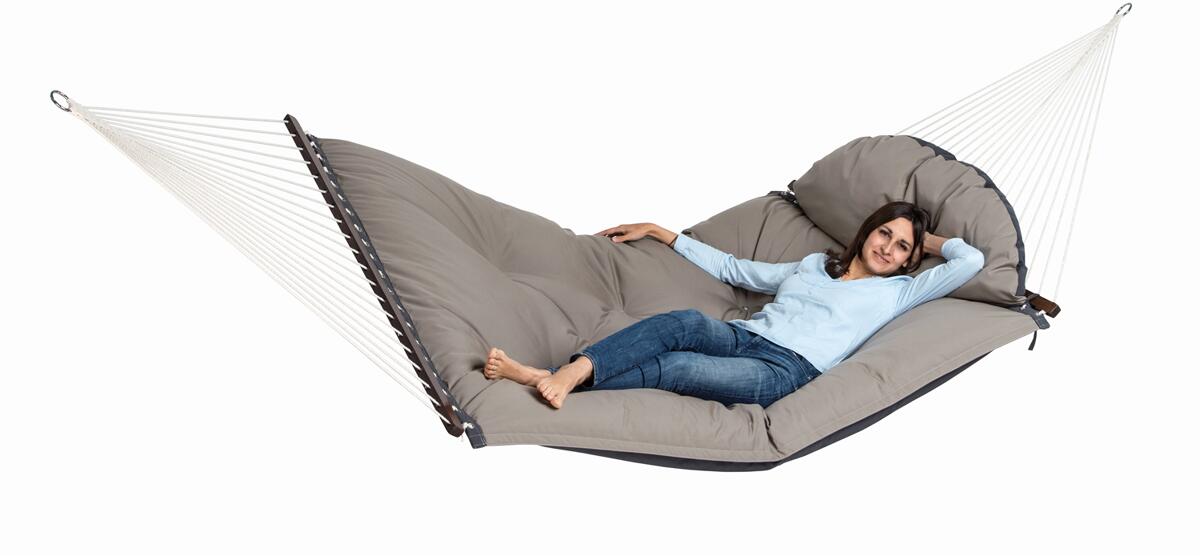 Amazonas Fat Hammock Set Polsterhängematte taupe/anthrazit & Holzgestell Olymp