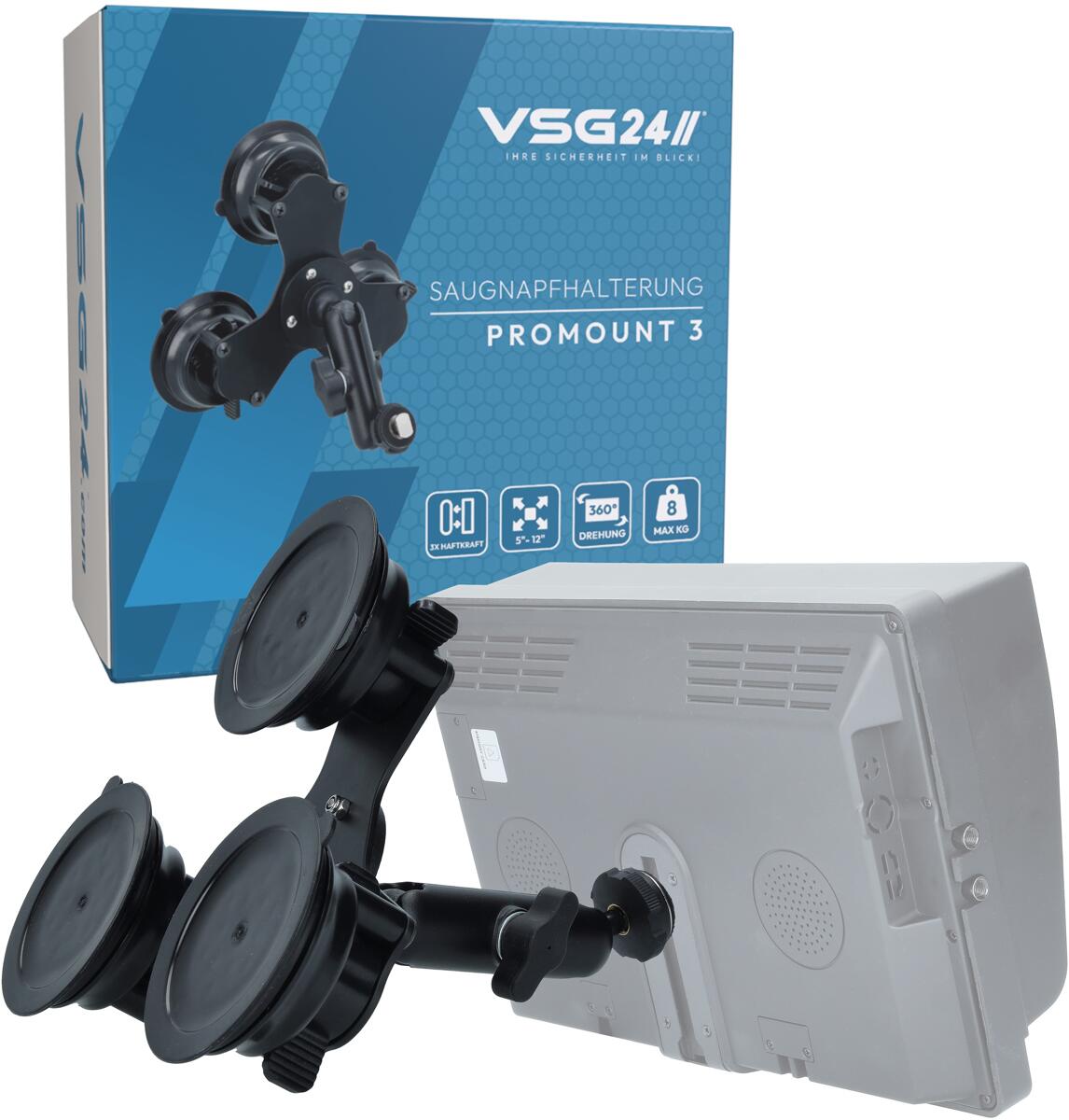 VSG24 Flexible Halterung PROMOUNT 3, für Rückfahrmonitore mit Saugnapf, schwarz