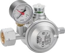 GOK Gasregler EN61-DS (Komb. A x G 1/4 LH-KN), 1,5kg/h, 29mbar, mit Manometer, gerade