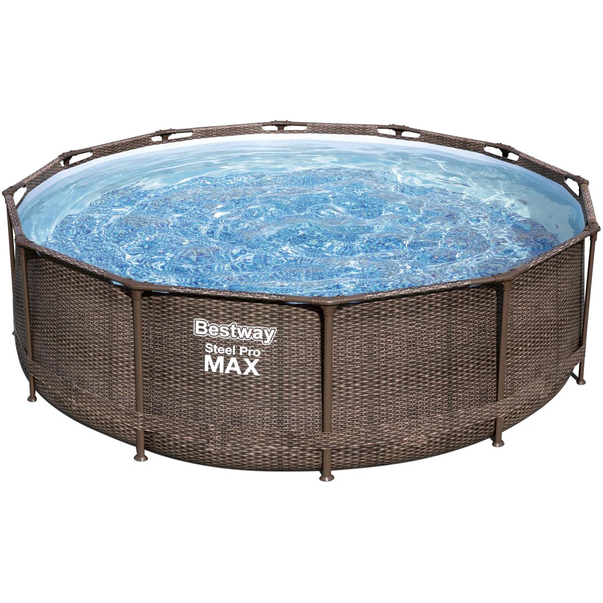 Bestway Steel Pro Max Frame Pool Set, rund, inkl. Filterpumpe, 366x100cm,  Rattanoptik braun bei Camping Wagner Campingzubehör