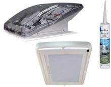 Maxxair Set, bestehend aus Dachhaube, Verdunkelungsrollo mit LED und Dekaseal 8936 schwarz