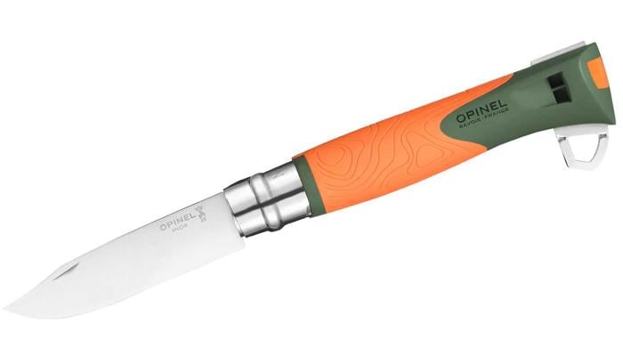 Opinel No 12 Explore Taschenmesser mit Zeckenentferner, 10cm, grün/orange