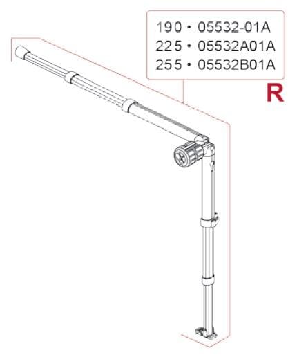 Spannstange + Stützfuß rechts für 2,55m Markisenlänge - Fiamma Ersatzteil Nr. 05532B01A - passend zu Fiamma Caravanstore 2007 / ZIP 2007