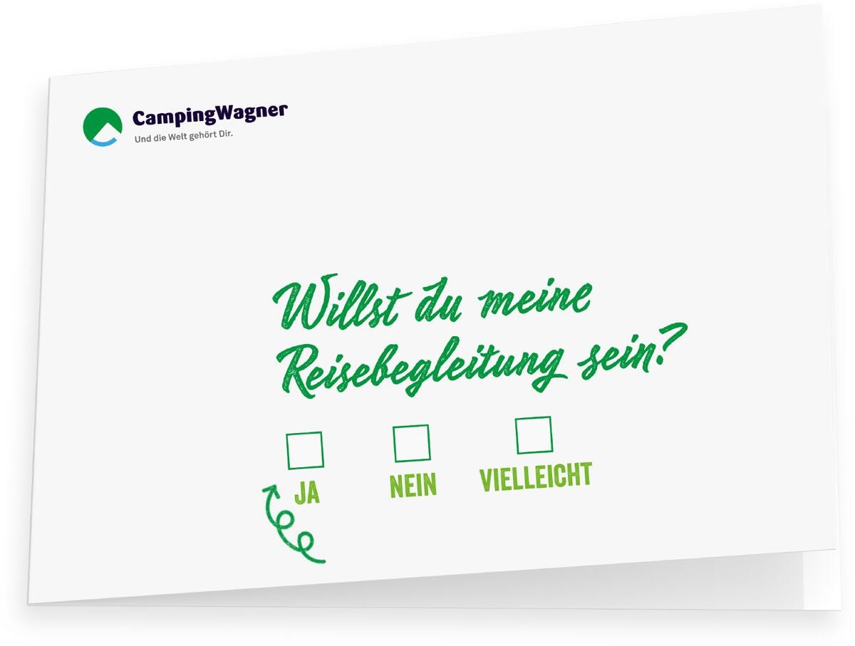 Camping Wagner Geschenkgutschein - Reisebegleitung- 15 € per E-Mail zum Selbstdrucken