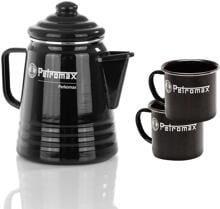 Petromax Perkomax Perkolator + 2 Becher, Emaille, schwarz - Camping Wagner Edition