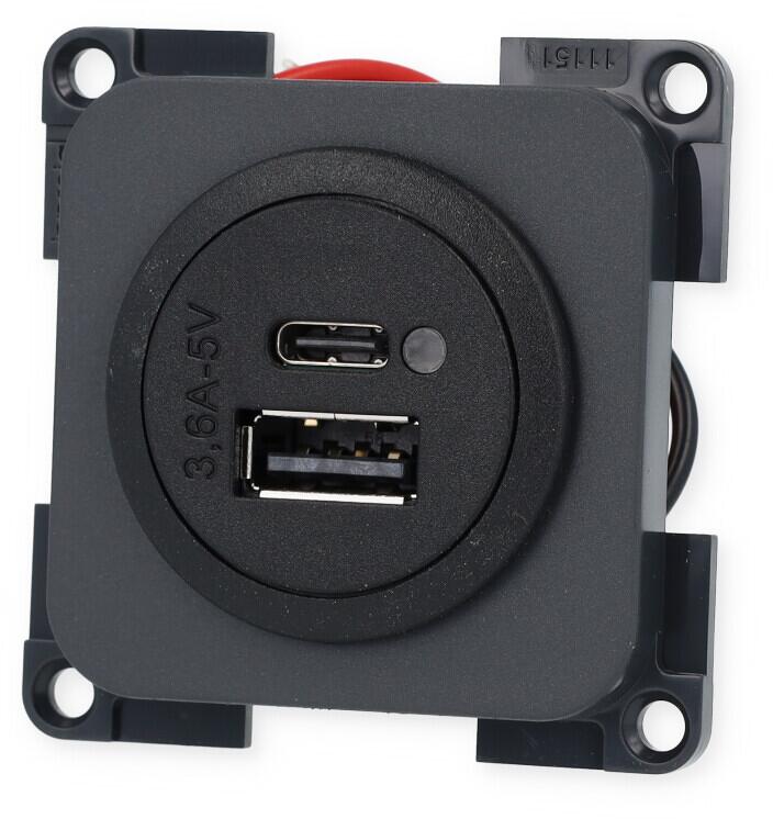 Inprojal USB-Doppelladesteckdose C/A für System 10.000, schiefergrau