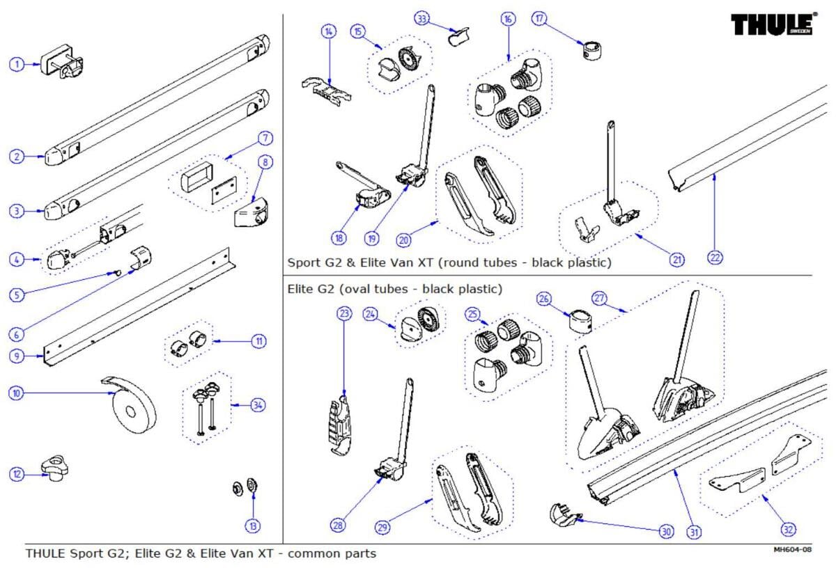 Schienenbügelendkappe mit Sicherungsband, links/rechts - Thule Ersatzteil-Nr. 1500603816 - für Elite G2 Fahrradträger