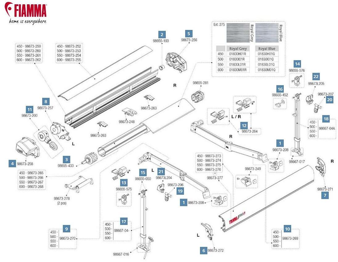 Endkappe rechts titanium - Fiamma Ersatzteil Nr. 98673T256 - passend für F80L