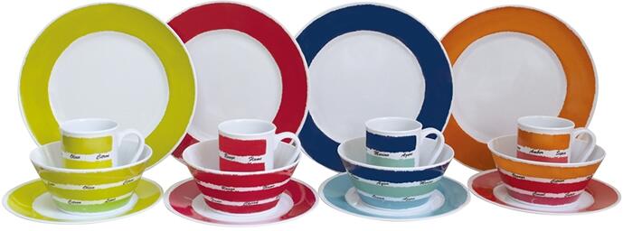 Flamefield Colours Geschirrset, Melamin, 16-teilig