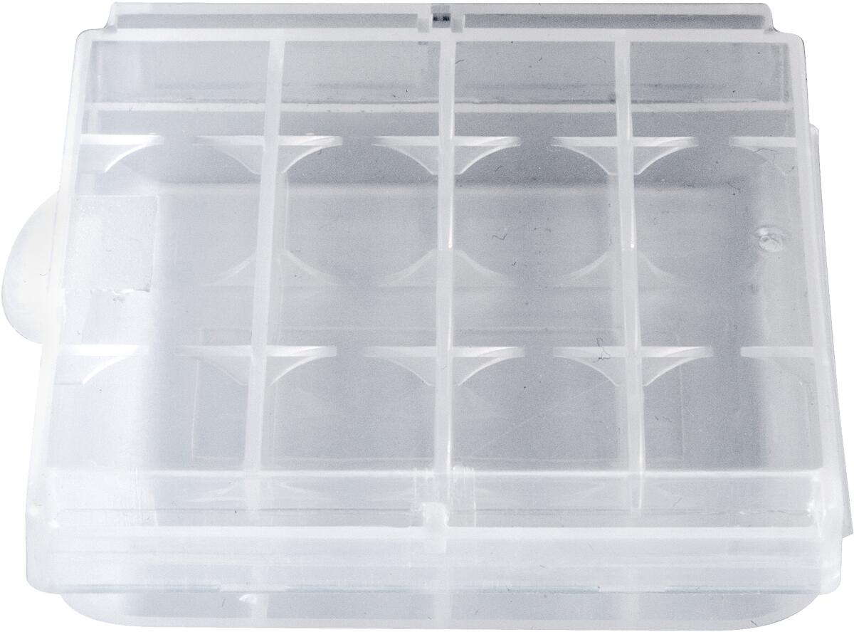 BasicNature Akku-Box, für 4 Akkus/Batterien, 6,8x6,2x1,8cm, transparent
