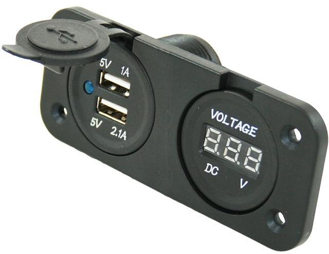 12V 2x2,1A USB-Steckdosen inkl. Voltanzeige / Voltmeter