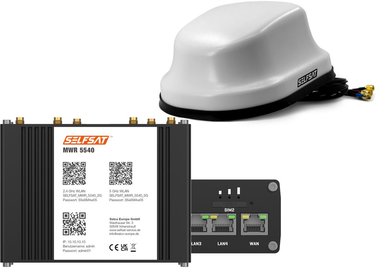 SELFSAT MWR 5540 Router Mit 5G-Antenne – WLAN Für Wohnmobil & Camping, Bis 2,6 Gbps, 2 SIM-Slots, GPS