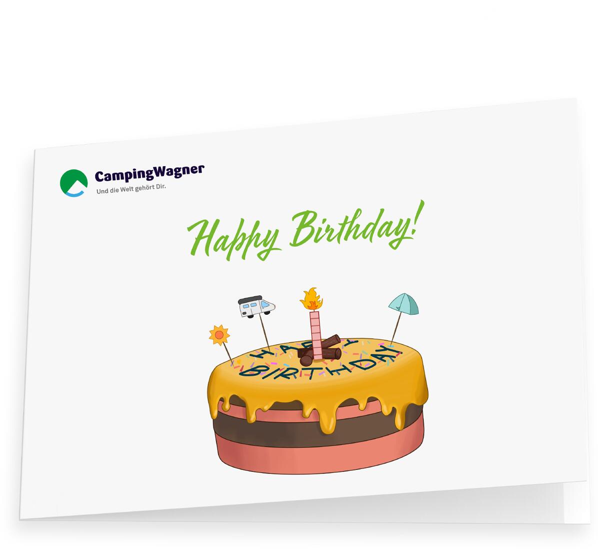 Camping Wagner Geschenkgutschein – Geburtstag (Torte) - 80 € per E-Mail zum Selbstdrucken