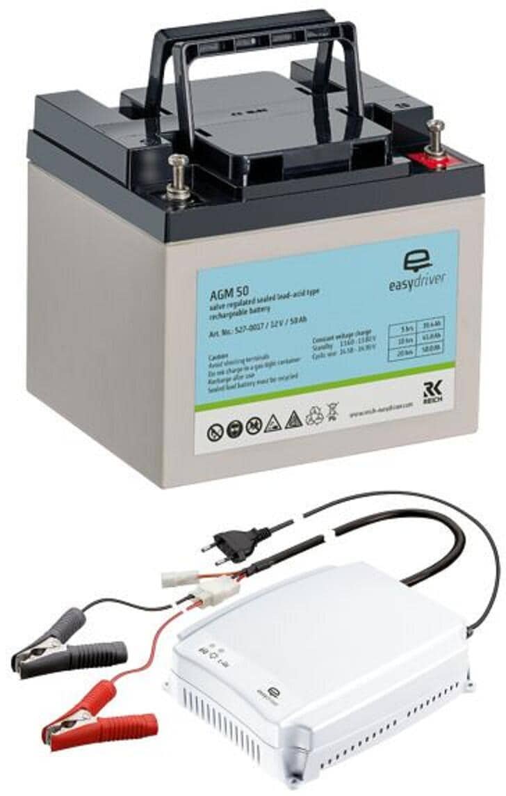 Easydriver Energie-Paket M, AGM-Batterie und Ladegerät