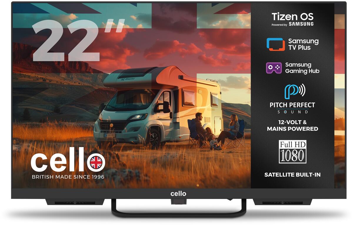Cello 22′′ Smart Tizen OS Camping LED TV Triple Tuner mit Pitch Perfect Sound, Wifi, Bluetooth, USB