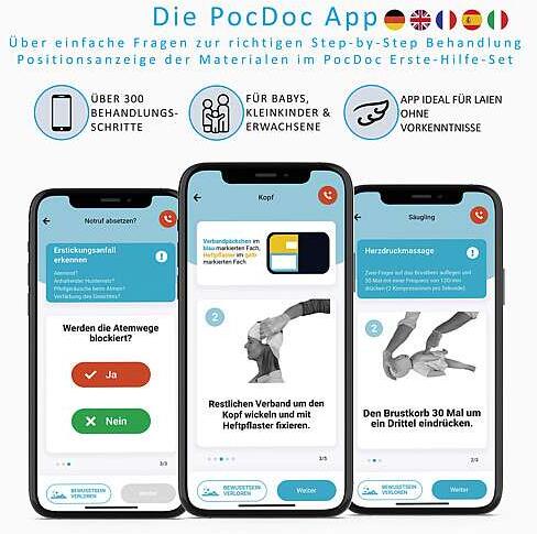 PocDoc Premium - Intelligenter Verbandskasten mit Erste Hilfe APP