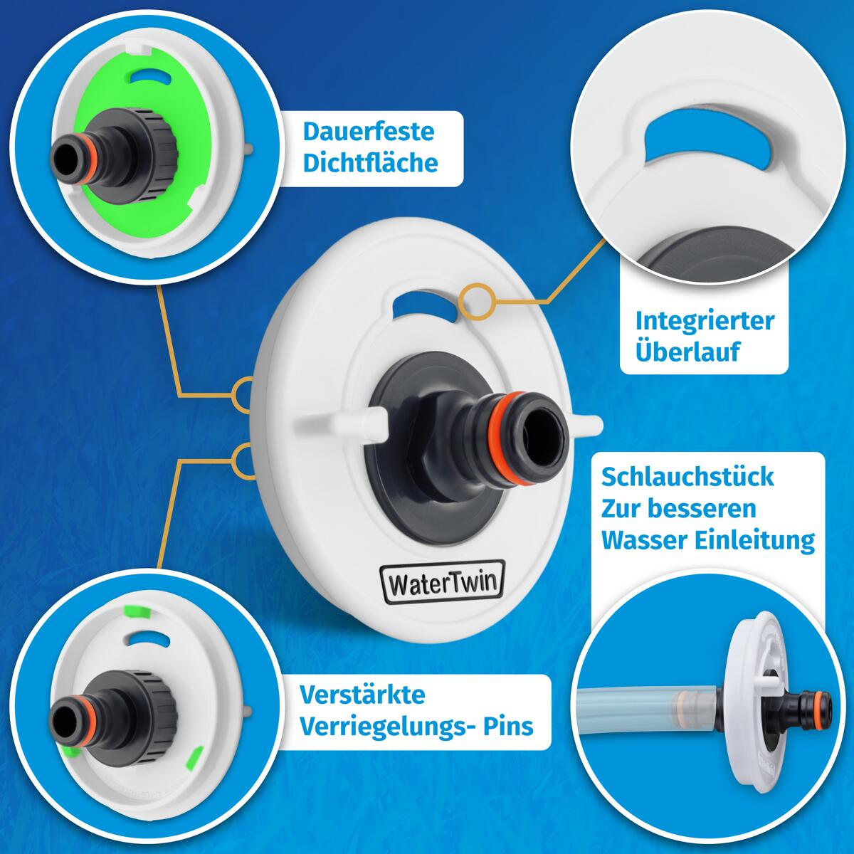 WATERTWIN Wohnmobil Wasser Tankadapter | Caravan Einfüllstutzen Zubehör | Wassertankdeckel mit doppelt Gardena Anschluss (Adapter für Tankdeckel AG45 D:61 WATERTWIN Wohnmobil Wasser Tankadapter | Caravan Einfüllstutzen Zubehör | Wassertankdeckel mit doppelt Gardena Anschluss (Adapter für Tankdeckel AG45 D:61