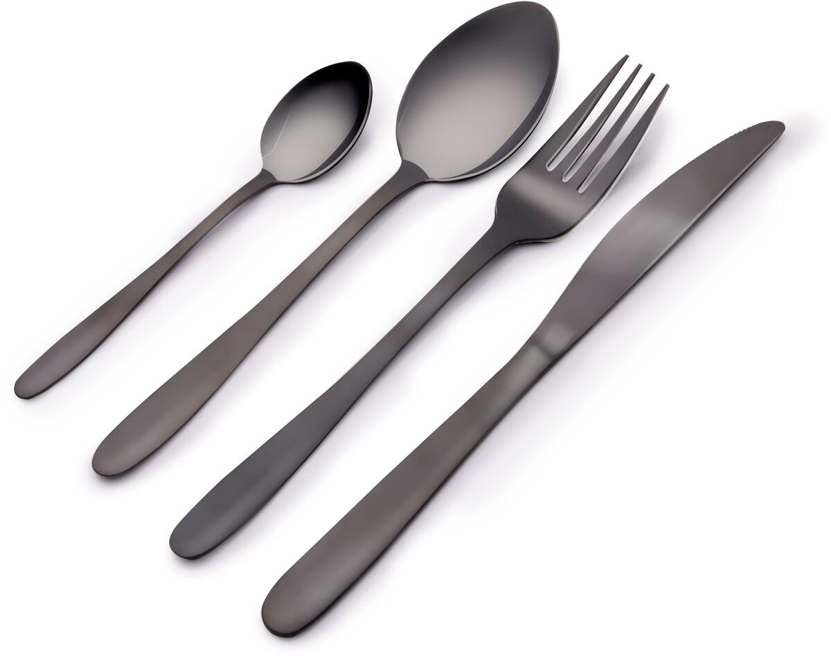 Camping Wagner Basic Besteck-Set, 16-teilig, Edelstahl, Schwarz
