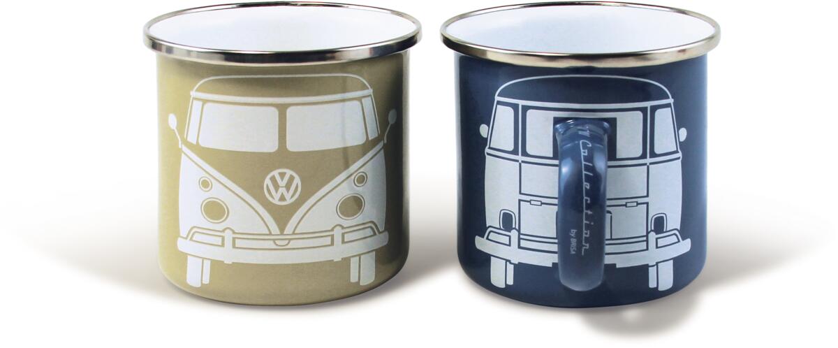 VW Collection T1 Bus Emaille Tassen-Set, 2er-set, 350ml, blau/creme