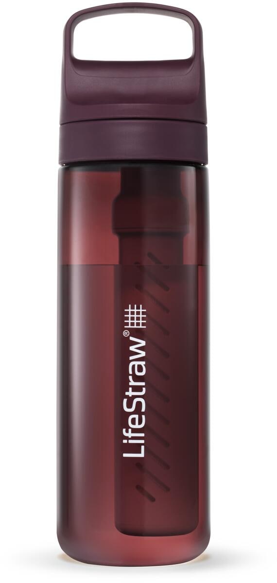 LifeStraw Go Wasserflasche aus recyceltem Kunststoff mit Filter, 0,65L, weinrot