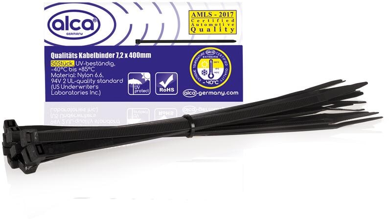 Alca Kabel Fix Kabelbinder, 7,2x400mm, 50er-Pack, schwarz