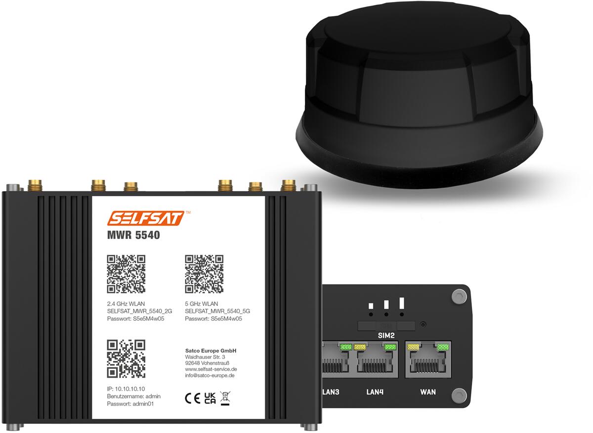 SELFSAT MWR 5540 5G Cat 12 WLAN Router, bis 2,6 Gbps, inkl. Panorama 5G Antenne, schwarz