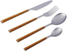 Camping Wagner Besteck-Set, 16-teilig, Edelstahl, Holzdesign