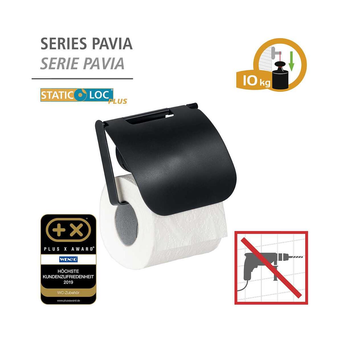 Wenko Static-Loc® Plus Pavia Toilettenpapierhalter Wagner Campingzubehör Camping mit schwarz bei Deckel