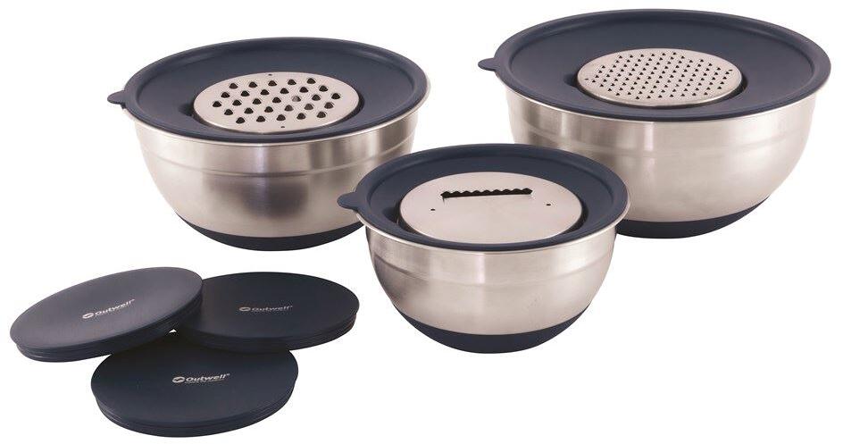 Outwell Kochschüssel-Set mit Deckeln und Reiben, 9-teilig, silber