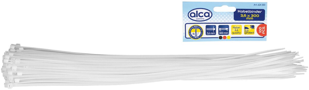 Alca Kabel Fix Kabelbinder, 3,6x300mm, 100er-Pack, weiß