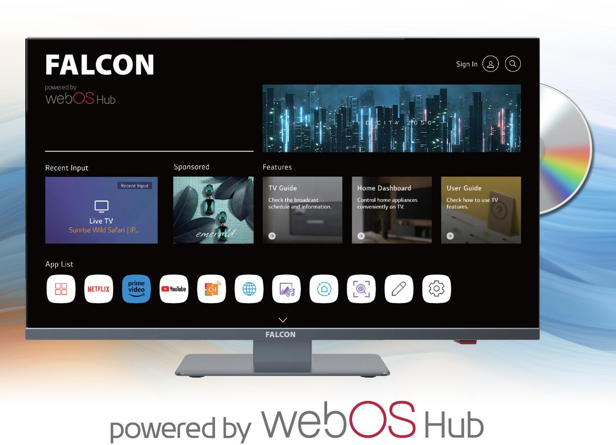 Falcon WebOS SMART Camping TV 27" (68cm), DVD, Full HD, Wifi, BT 5.0, Triple Tuner S2/T2C