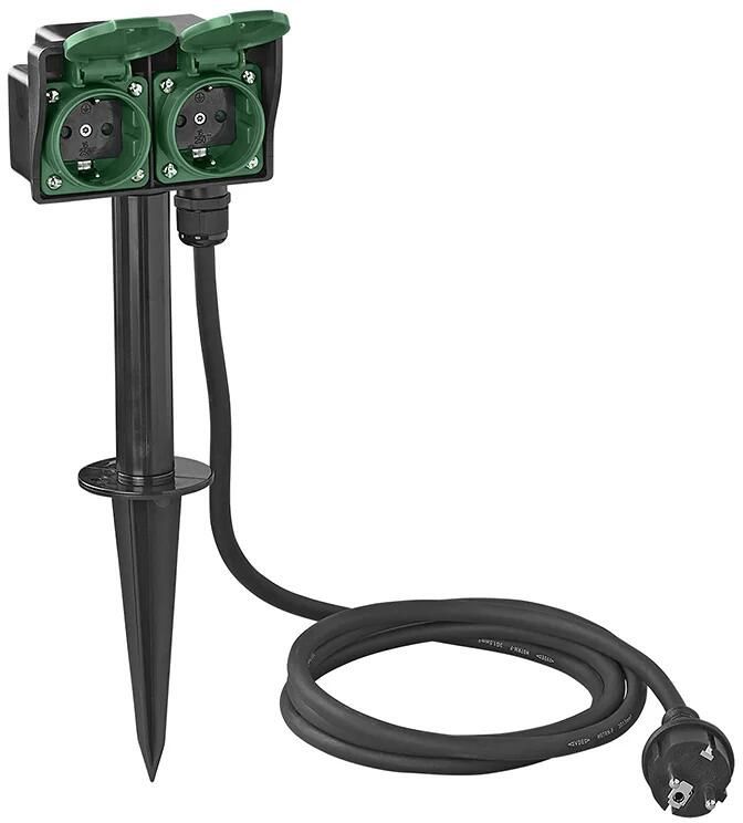 Pro Plus Gartensteckdose Schuko 2-fach mit Erdspieß 2M 3x2,5mm²