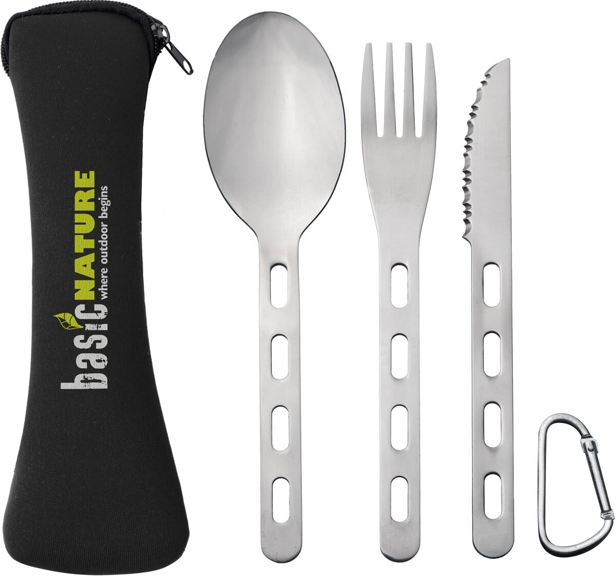BasicNature Biwak Backcountry Besteckset, Edelstahl, 4-teilig