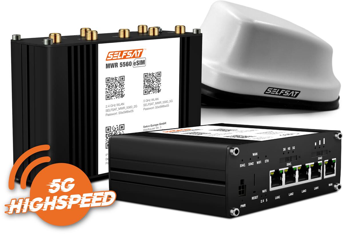 SELFSAT MWR 5560 eSIM LTE-/WLAN Router, inkl. SELFSAT 5G Antenne weiß