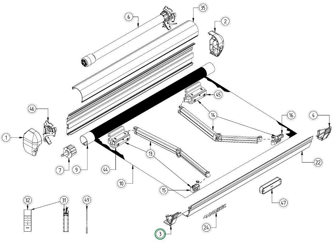 Endkappe Frontblende, rechts - Dometic Ersatzteil-Nr. 4470000525 - für PW3500, polarweiß