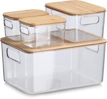 Zeller Aufbewahrungsboxen-Set, 4-teilig, Kunststoff/Bambus
