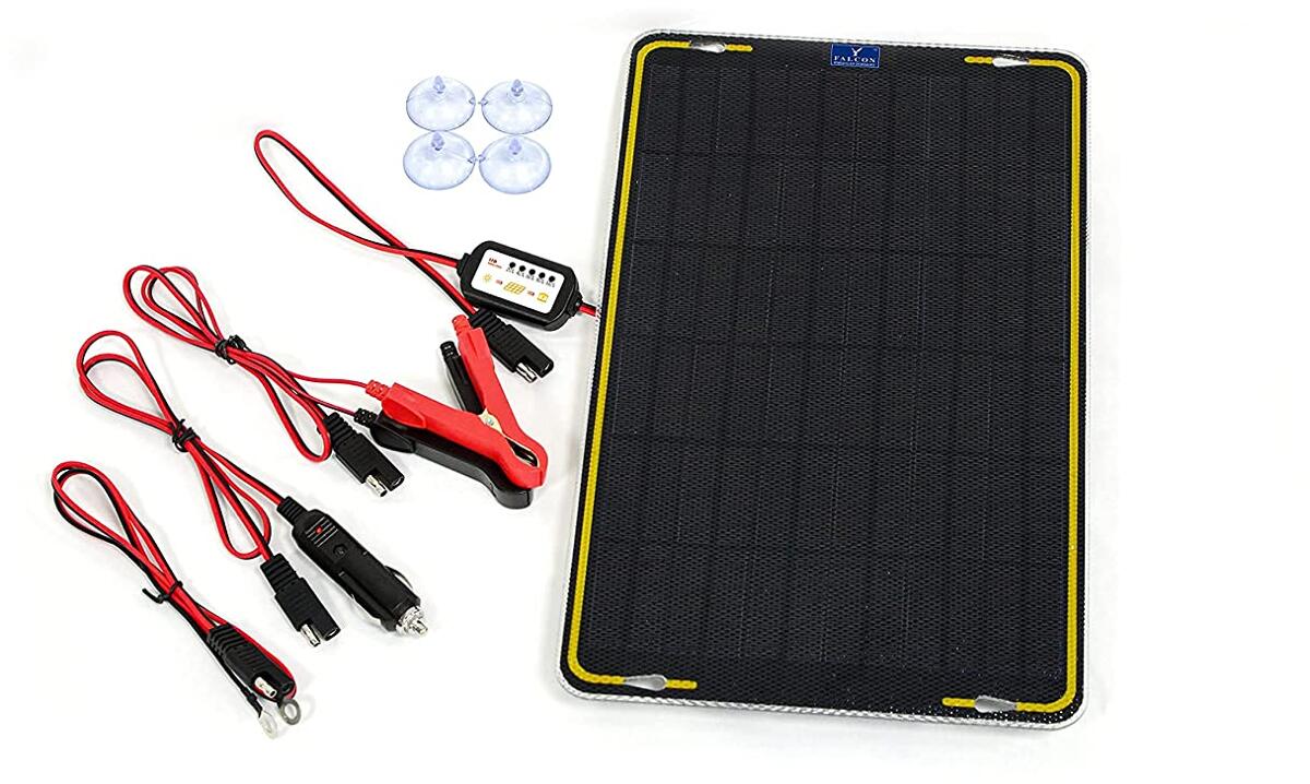 Falcon 12V-12W Solarpanel, Autobatterie Ladegerät, mit Krokodilklemmen Adapter, 12W