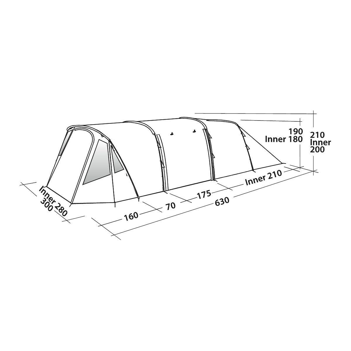 Tunnelzelt, Camping 630x295cm, bei 500 Camp Wagner Easy Lux 5-Personen, Campingzubehör grau/grün Palmdale